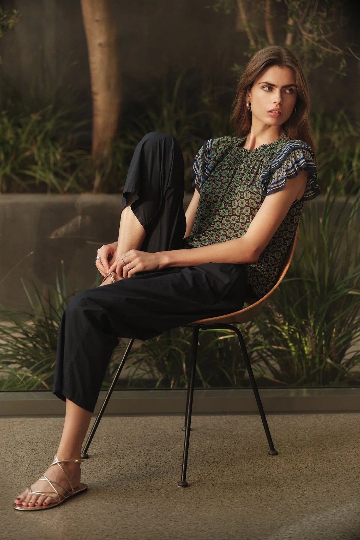Velvet Dahlia Silk Border Print Top - Multi