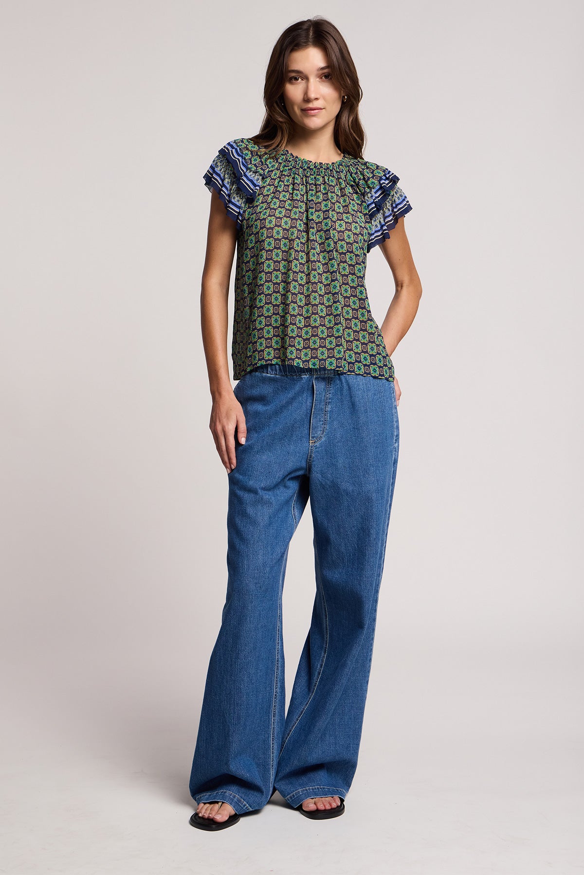 Velvet Dahlia Silk Border Print Top - Multi