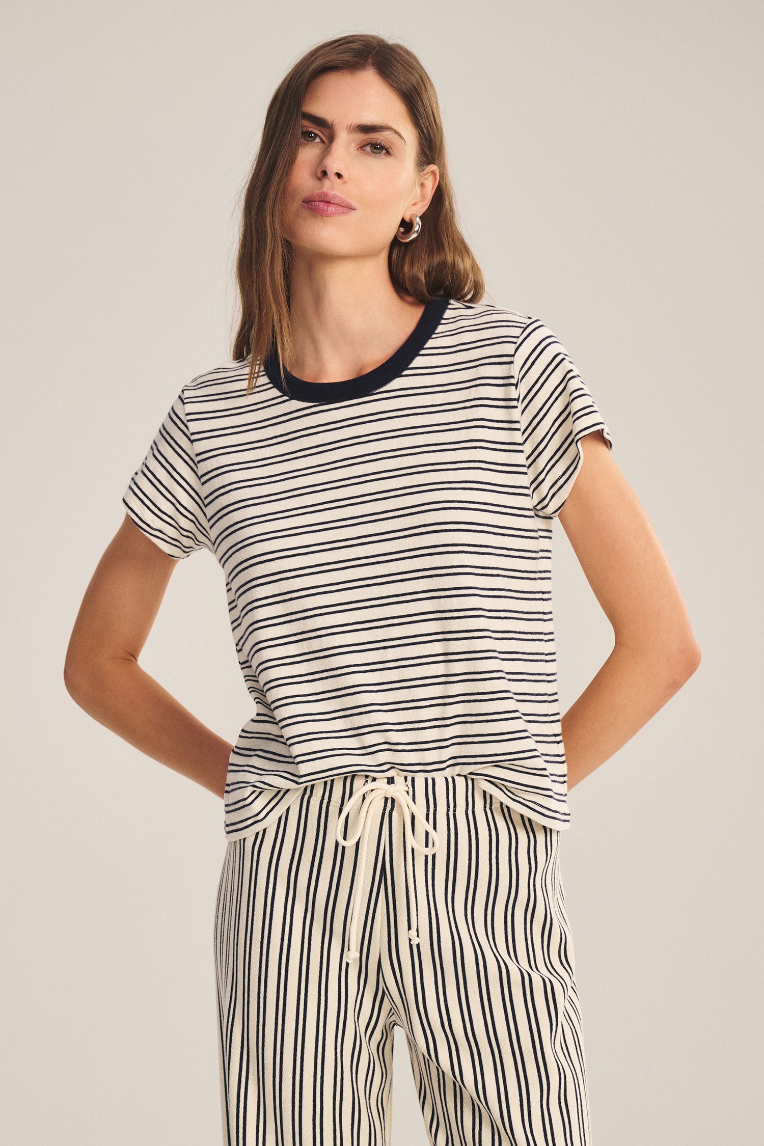 Velvet Foster Stripe Jersey Tee - Natural/Navy