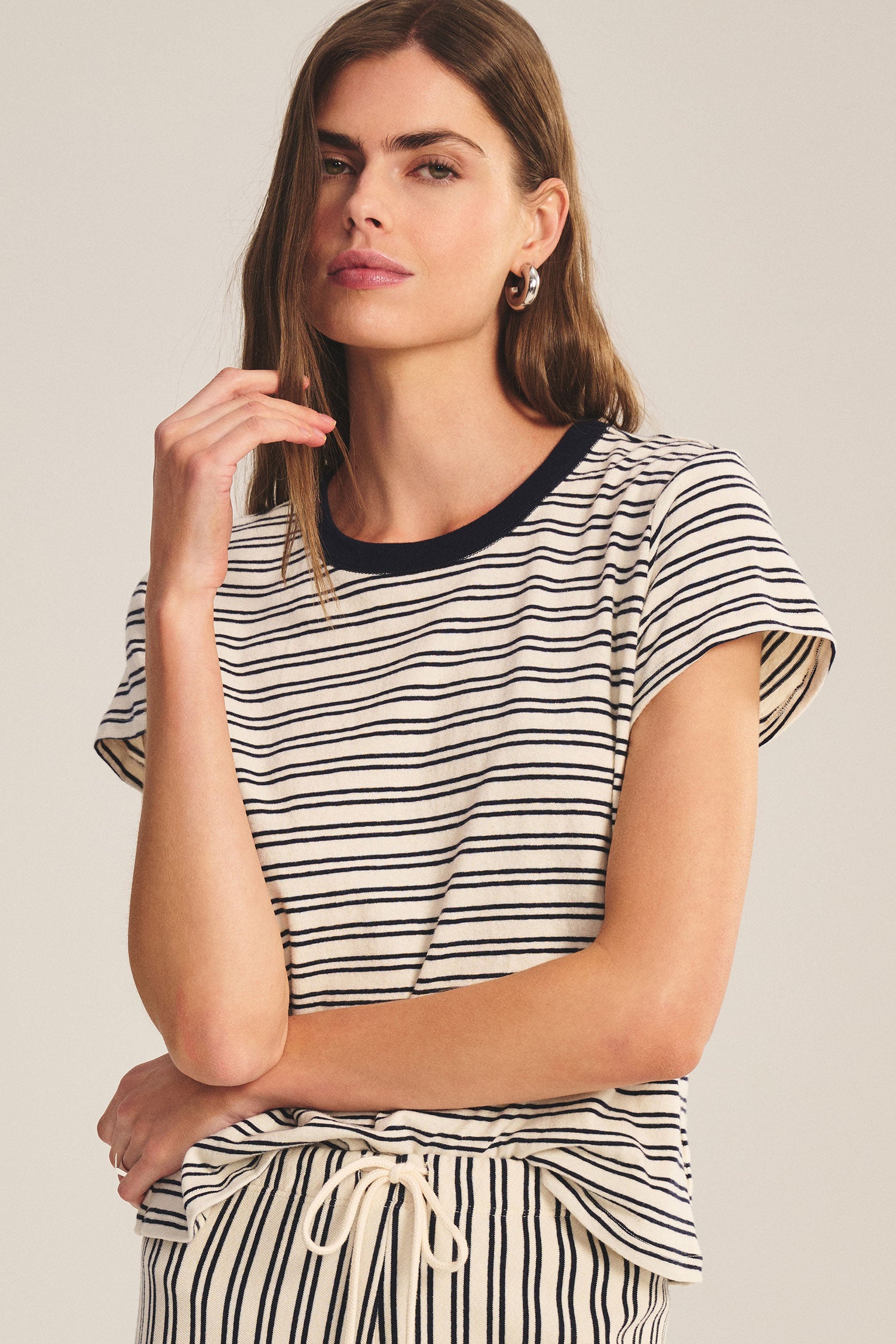 Velvet Foster Stripe Jersey Tee - Natural/Navy