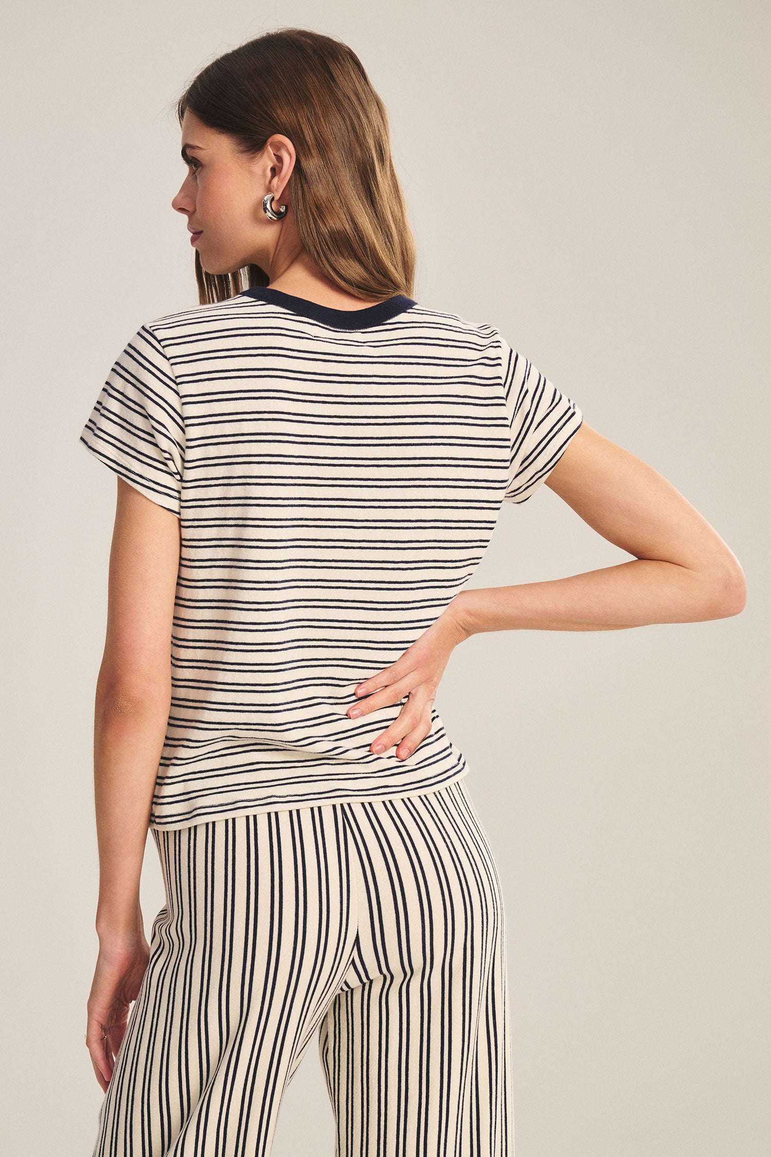 Velvet Foster Stripe Jersey Tee - Natural/Navy