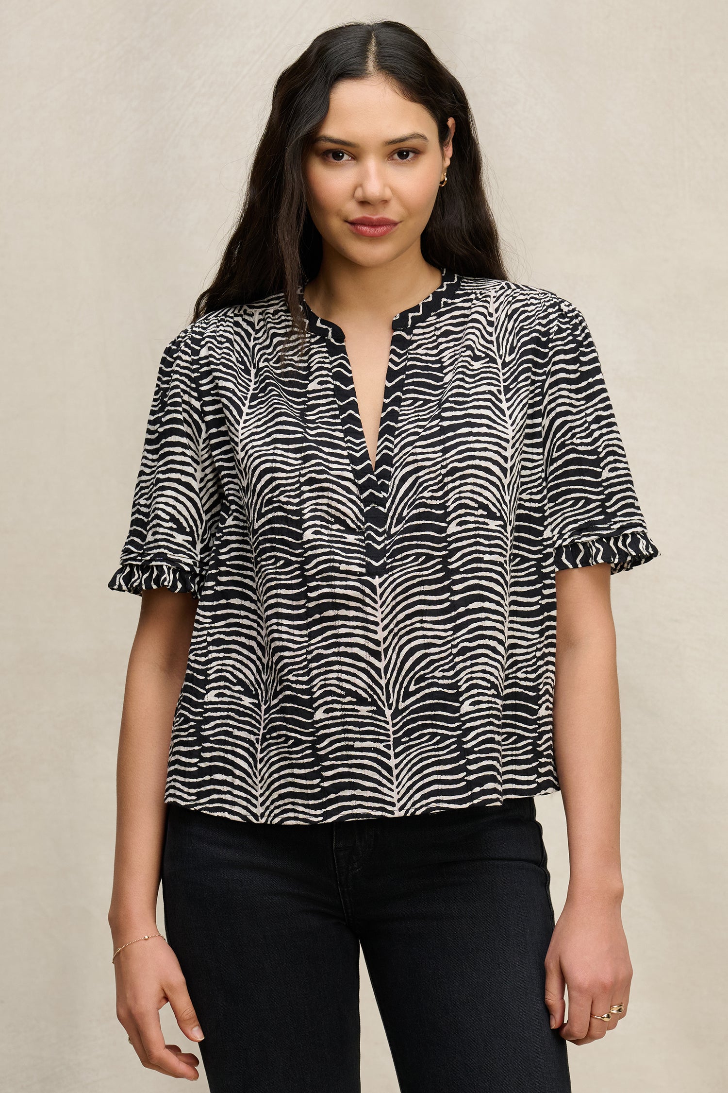 Velvet Freeda Autumn Fern Print Top - Black
