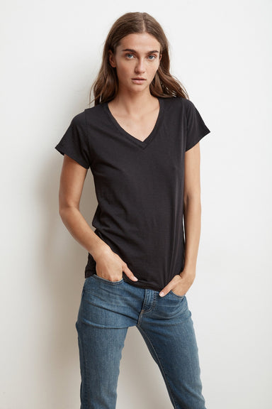 Velvet Jillian V-Neck Tee - Black Clothing - Tops - Shirts - SS Knits by Velvet | Grace the Boutique