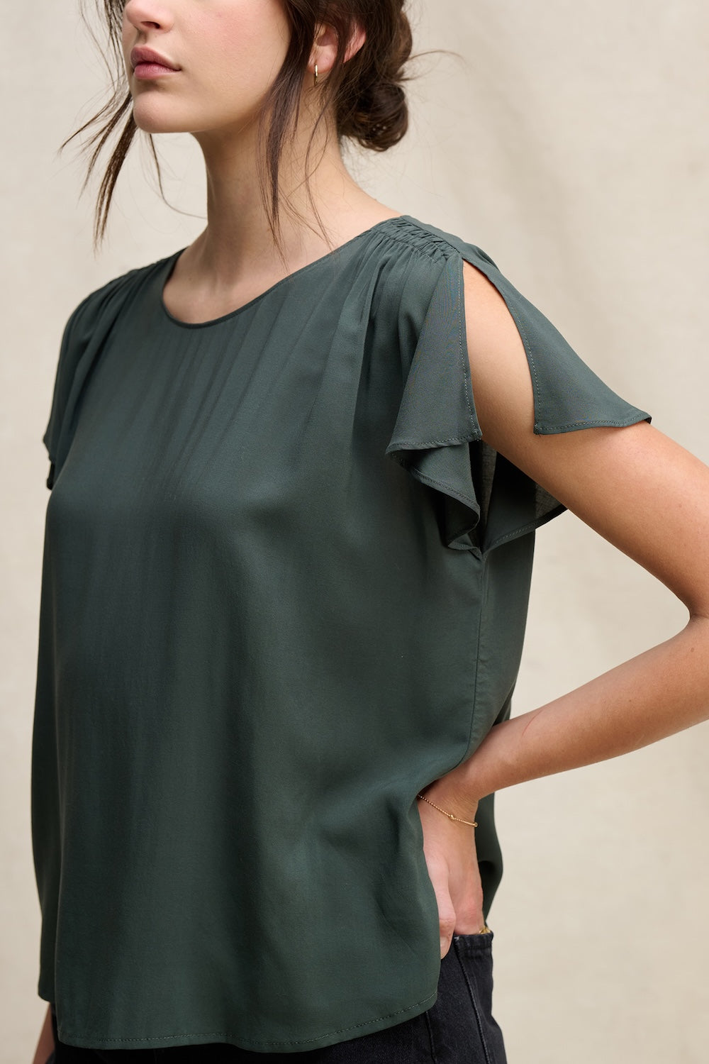 Velvet Marcel Rayon Challis Top - Mallard