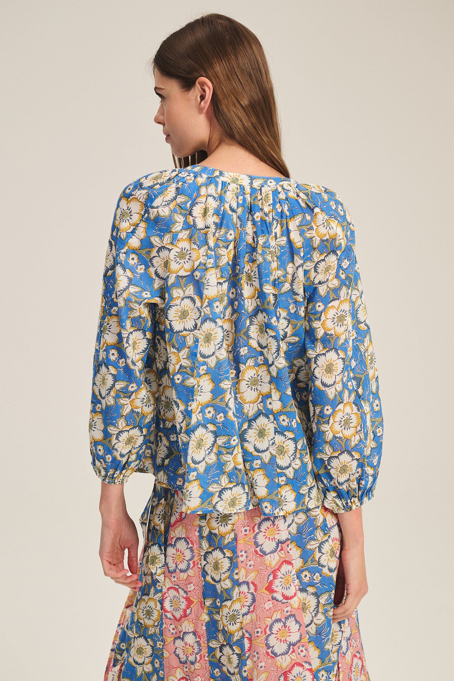 Velvet Reese Begonia Cotton Print Top - Asul