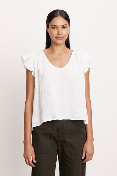 Velvet Remi Cotton Slub Top - White Clothing - Tops - Shirts - SS Knits by Velvet | Grace the Boutique