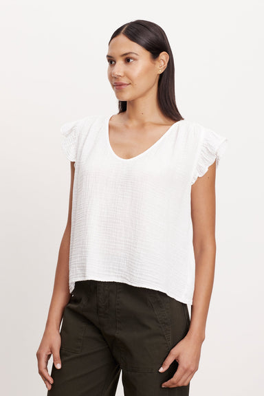 Velvet Remi Cotton Slub Top - White Clothing - Tops - Shirts - SS Knits by Velvet | Grace the Boutique
