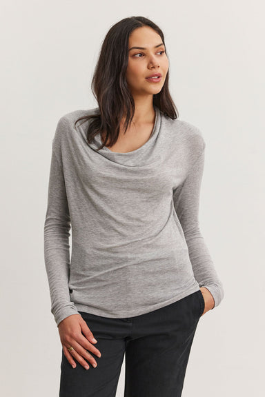 Velvet Tencel Knit Cowl Neck - Heather Grey Clothing - Tops - Shirts - LS Knits by Velvet | Grace the Boutique