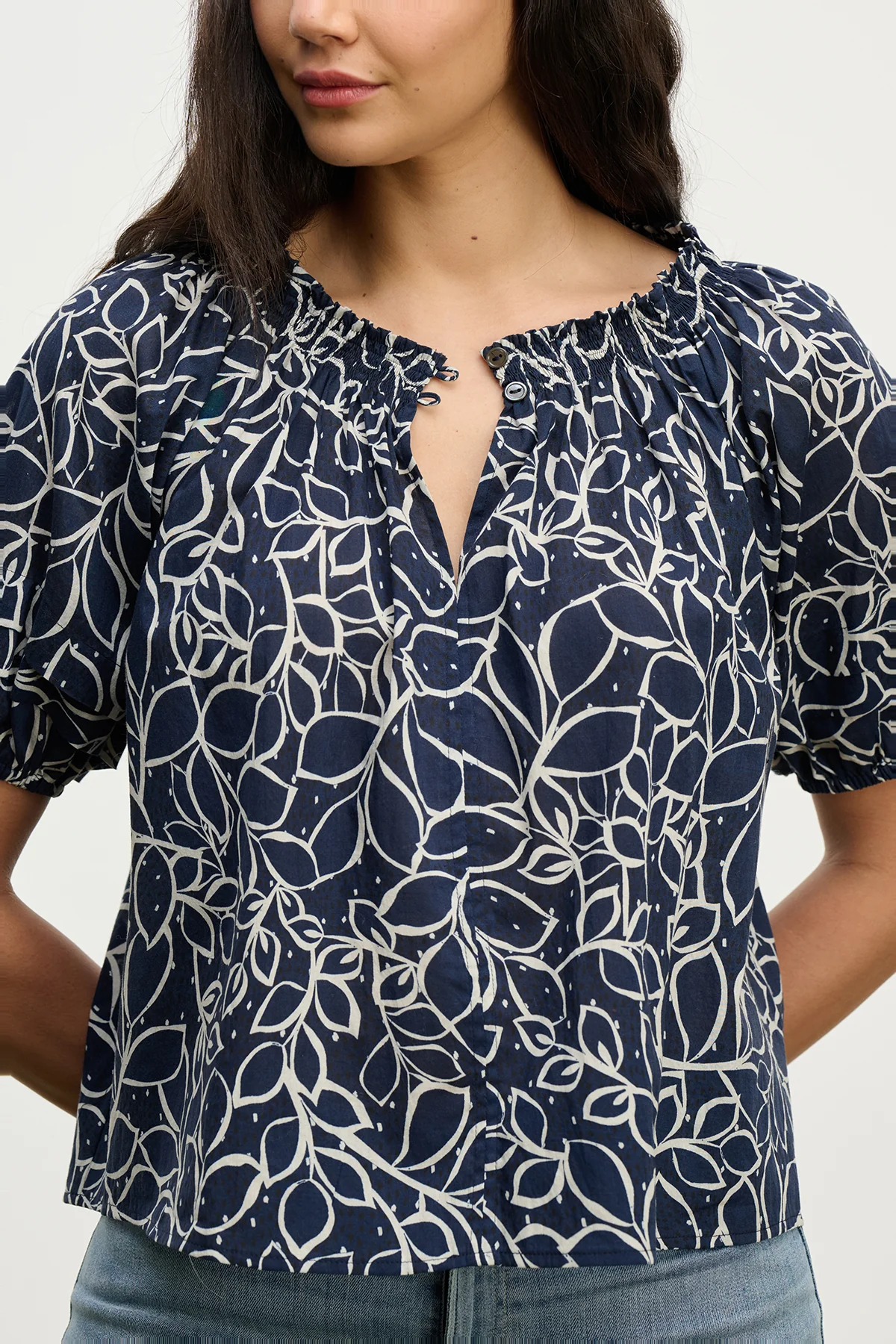Velvet Thera Printed Voile Top - Navy