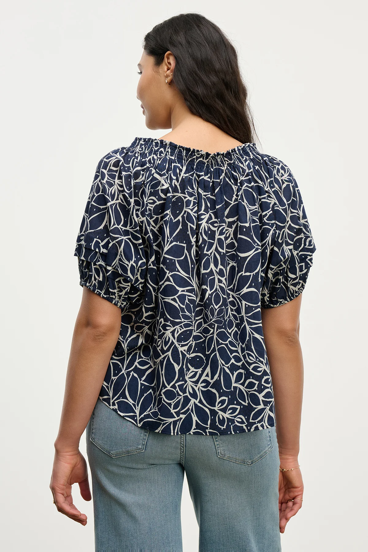 Velvet Thera Printed Voile Top - Navy