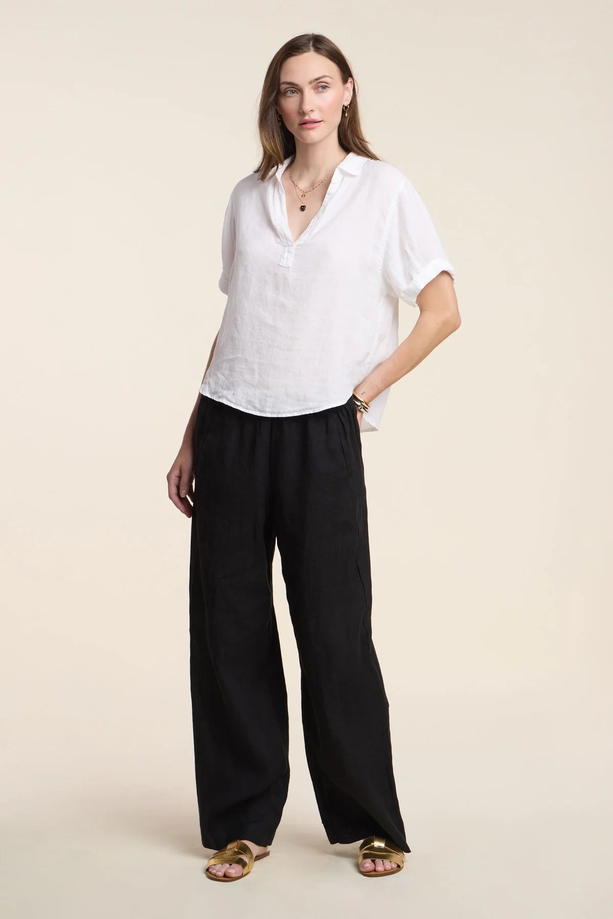 Velvet Vivica Linen Top - White