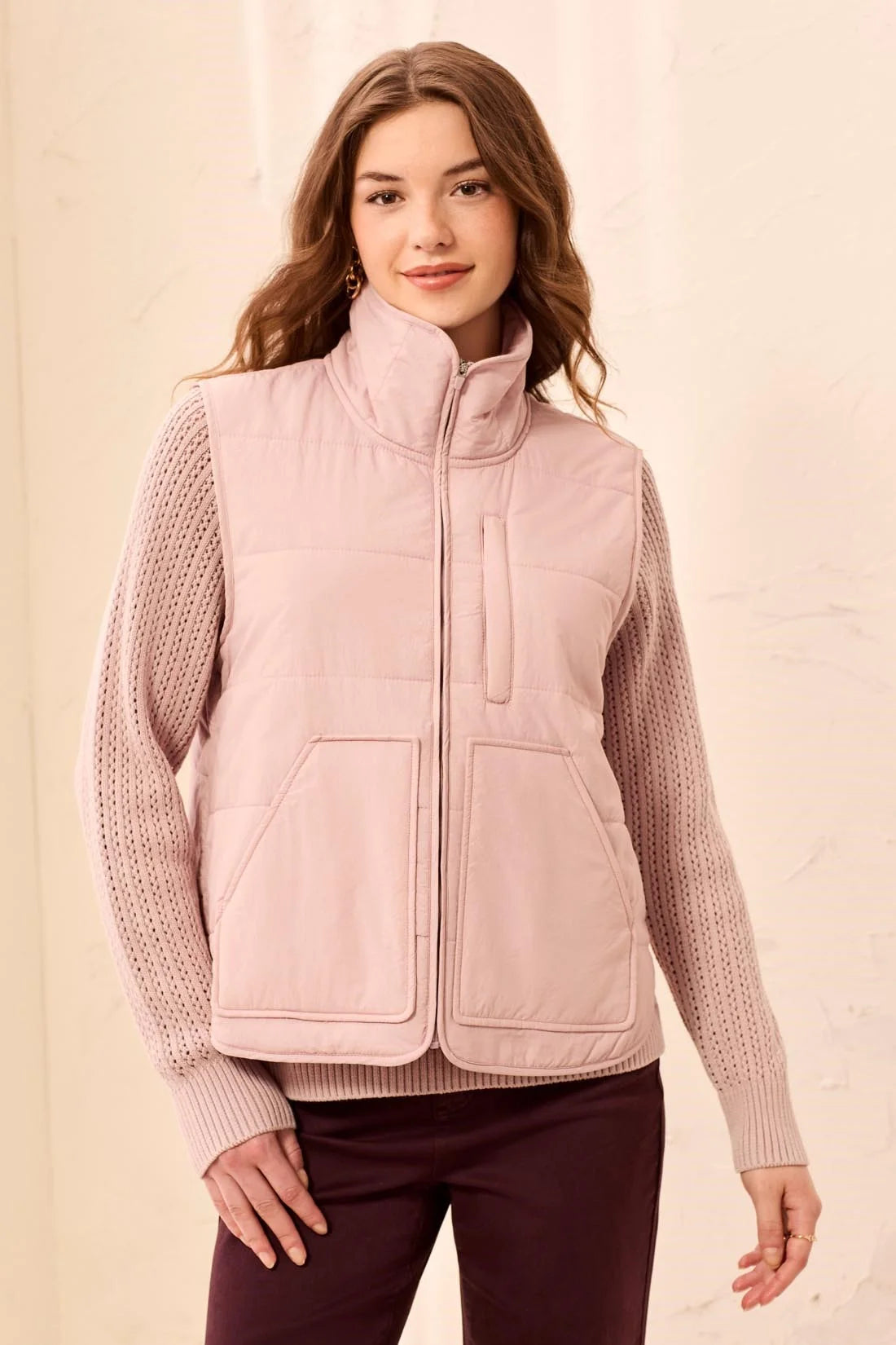 Tribal Packable Puffer Vest - Violet Ice
