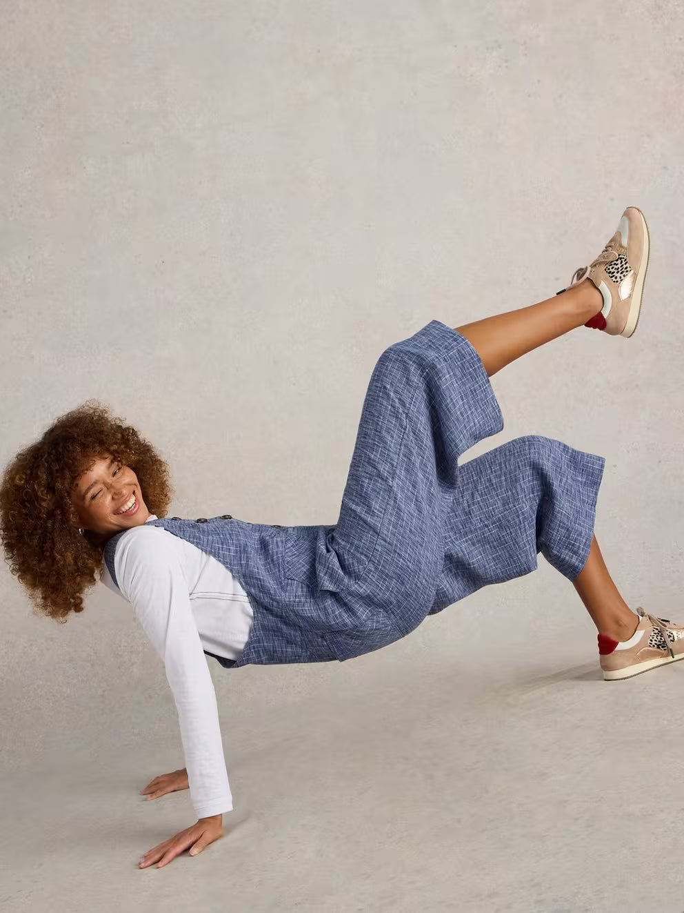 White Stuff Viola Linen Dungaree - Chambray Blue