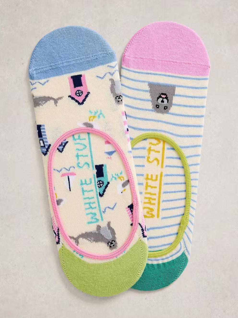 White Stuff 2 Pack Beach Seal No Show Socks - Natural Multi