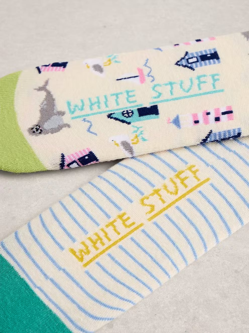 White Stuff 2 Pack Beach Seal No Show Socks - Natural Multi