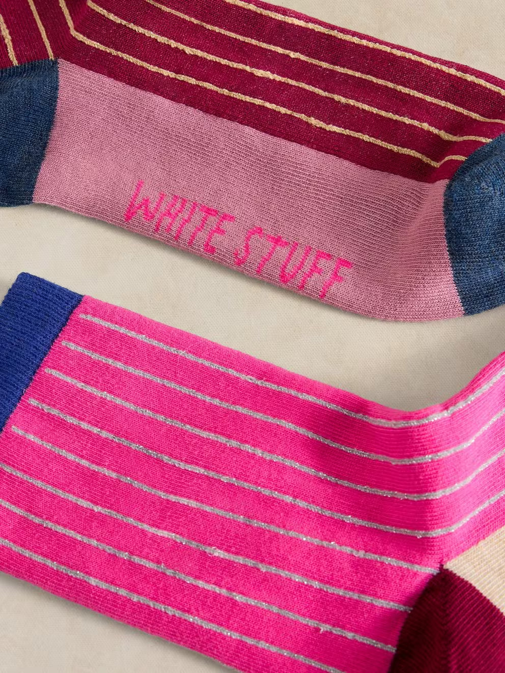 White Stuff 2 Pack Colourblock Ankle Socks - Pink Multi