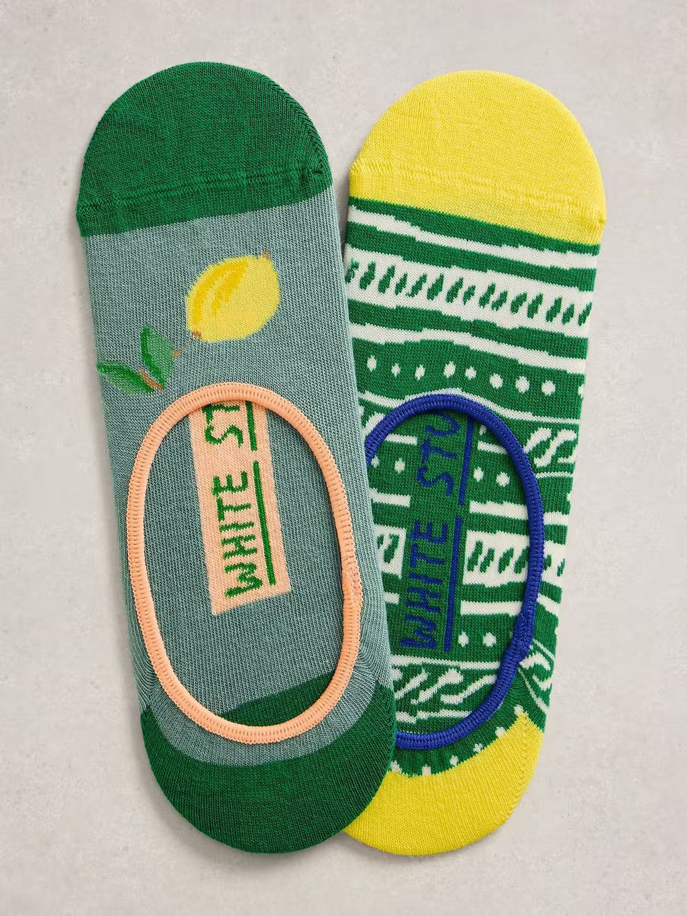 White Stuff 2 Pack Lemon No Show Socks - Yellow Multi