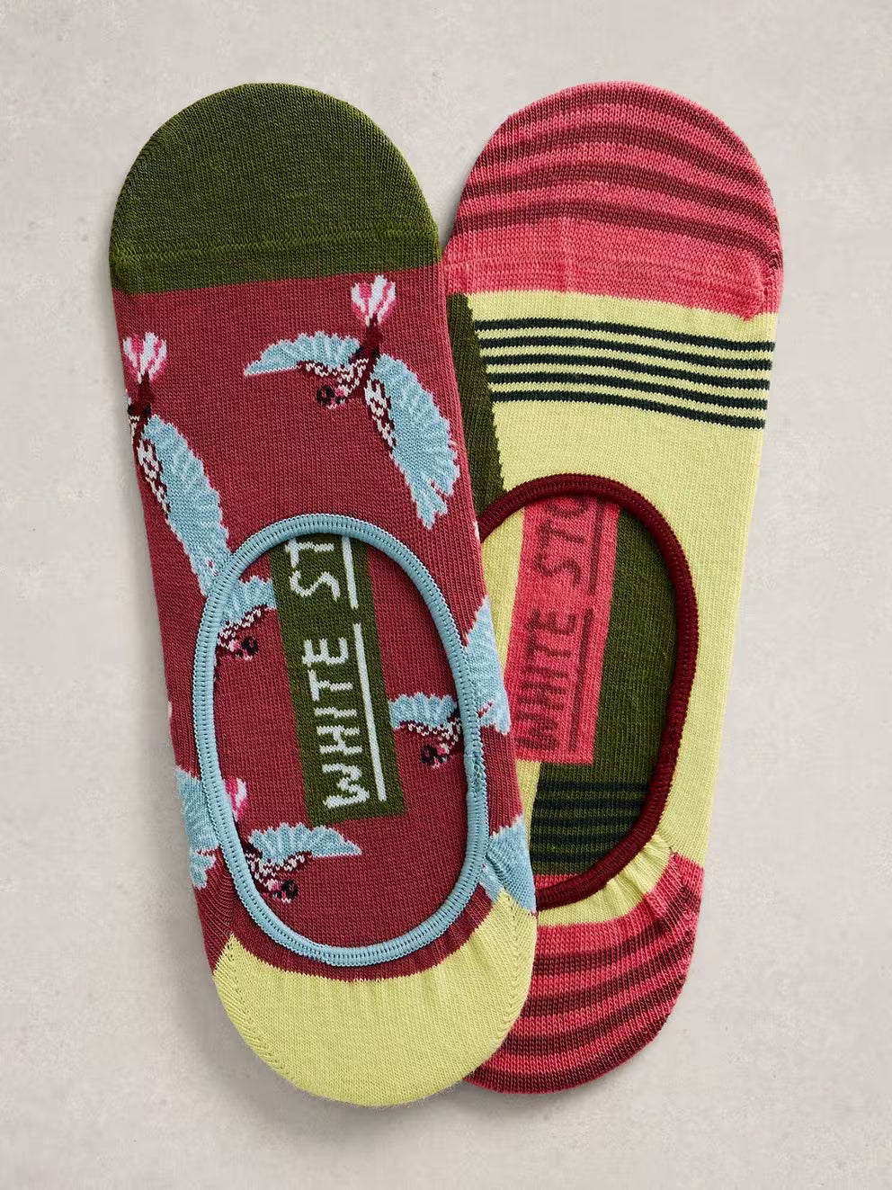 White Stuff 2 Pack Parrot No Show Socks - Red Multi
