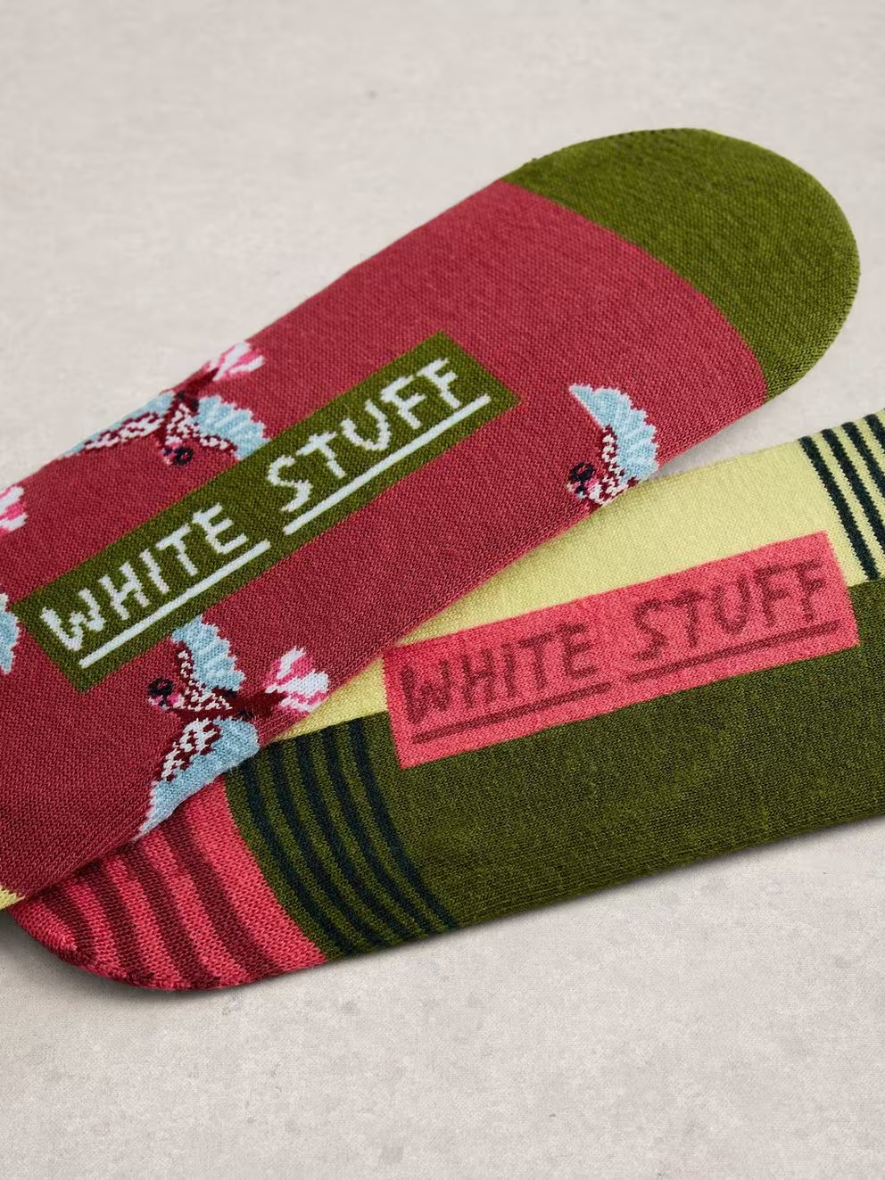 White Stuff 2 Pack Parrot No Show Socks - Red Multi