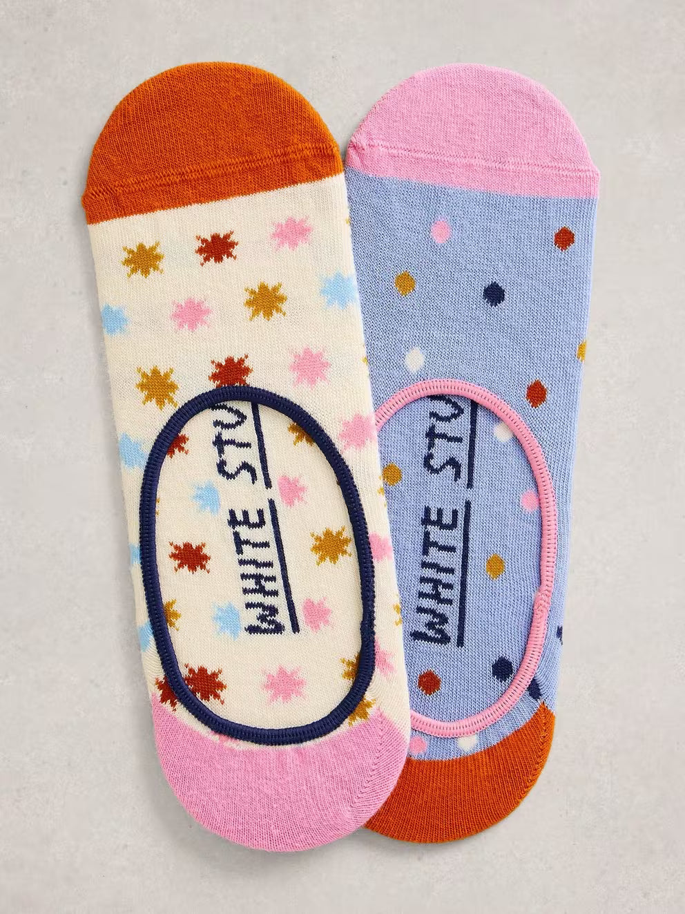 White Stuff 2 Pack Starburst No Show Socks - Pink Multi