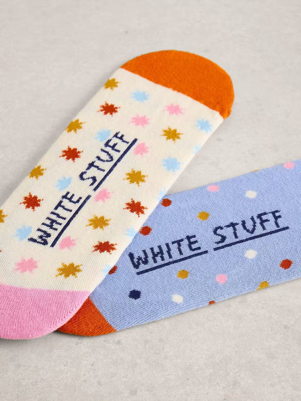 White Stuff 2 Pack Starburst No Show Socks - Pink Multi