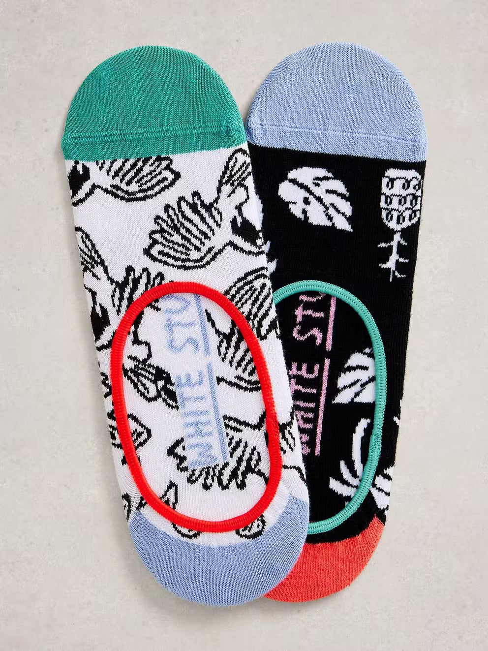 White Stuff 2 Pack Tropical No Show Socks - Black Multi