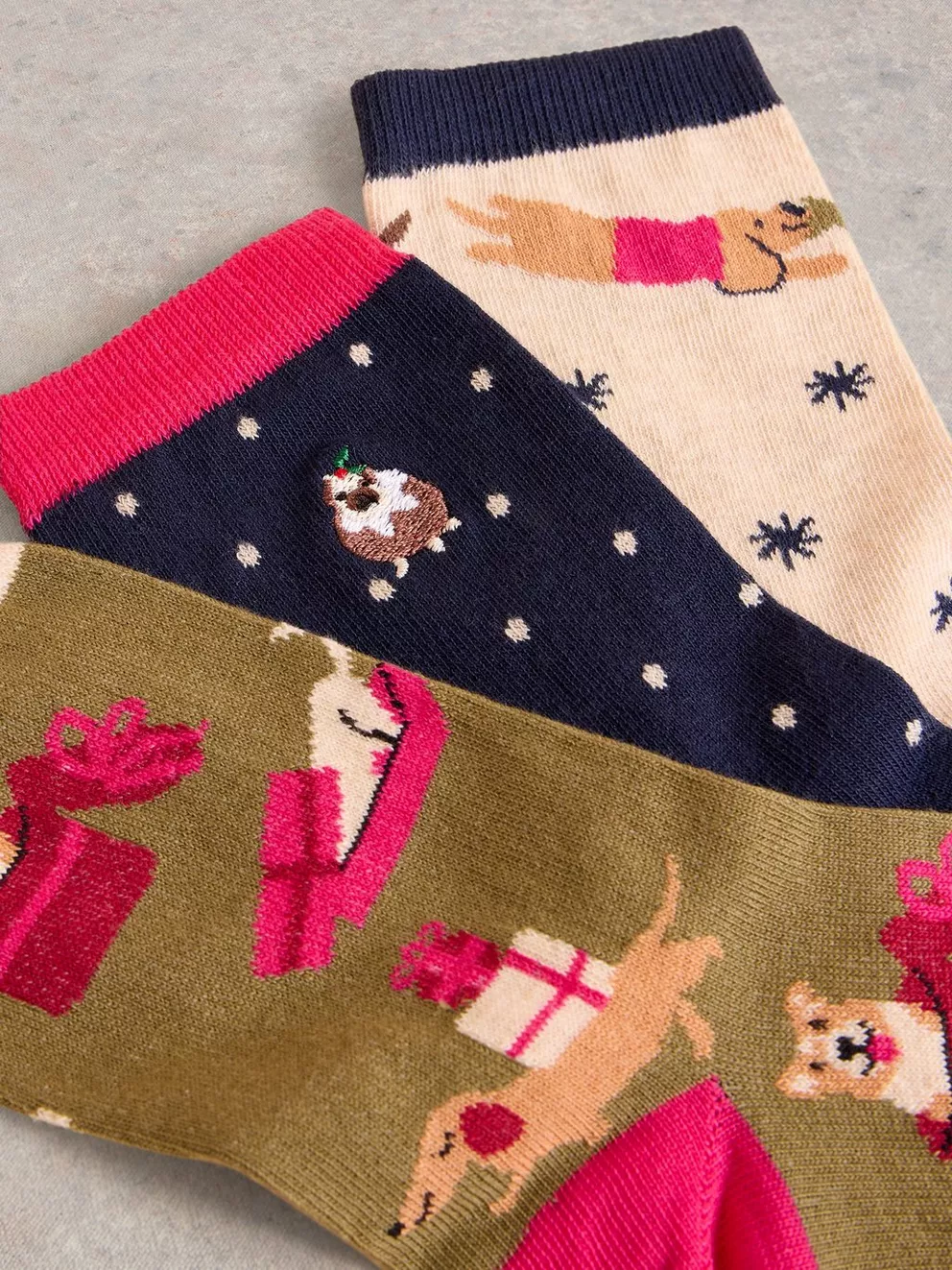 White Stuff 3 Pack Christmas Dog Socks - Navy Multi Accessories - Other Accessories - Socks by White Stuff | Grace the Boutique