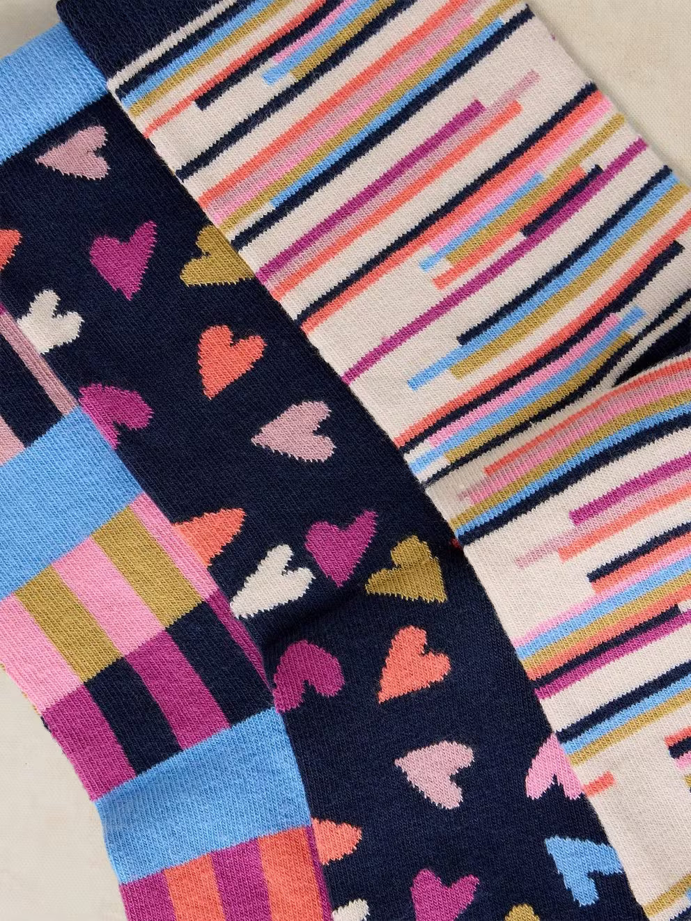 White Stuff 3 Pack Geo Heart Print Socks - Navy Multi