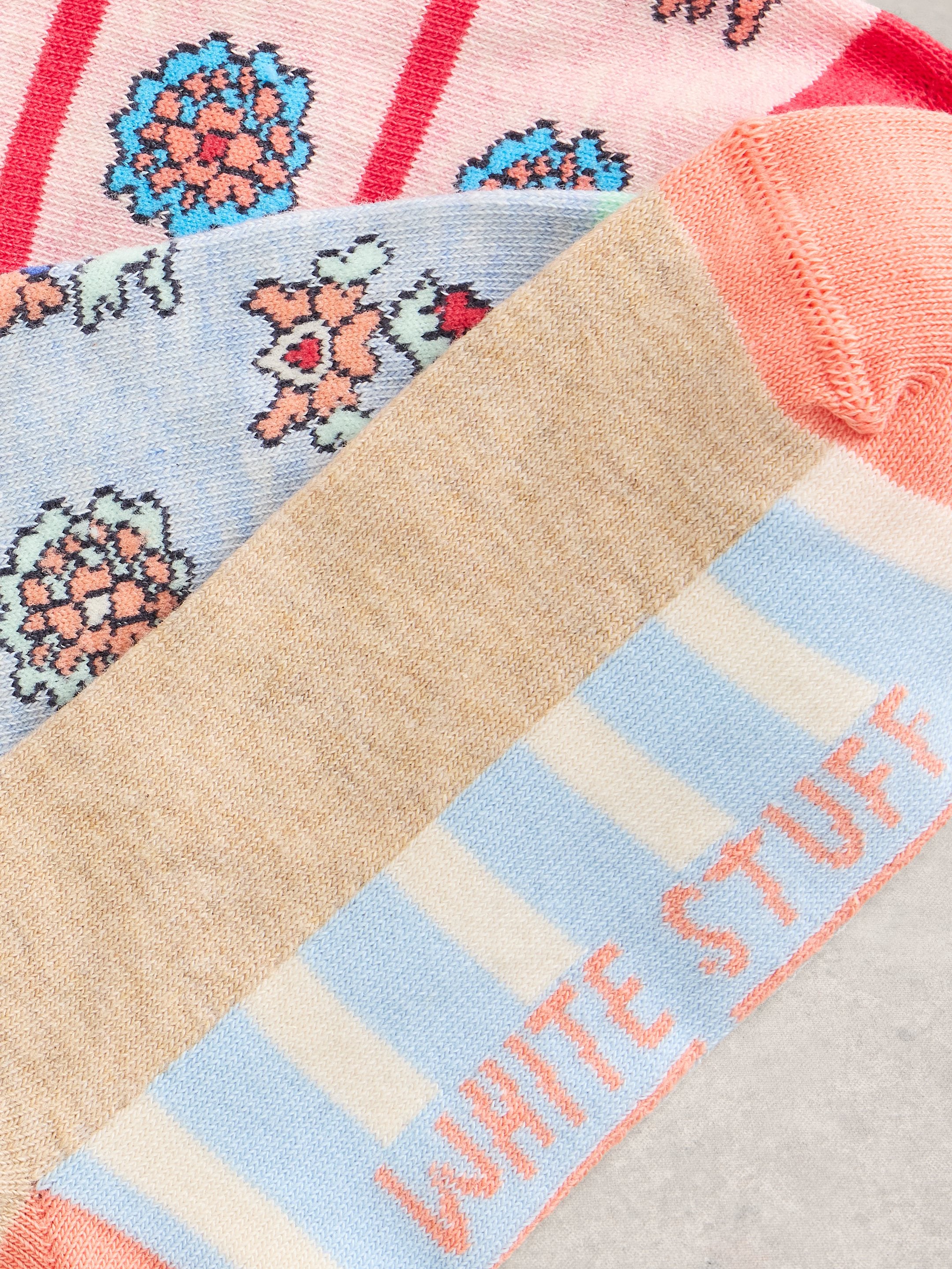 White Stuff 3 Pack Tile Print Trainer Socks - Blue Multi