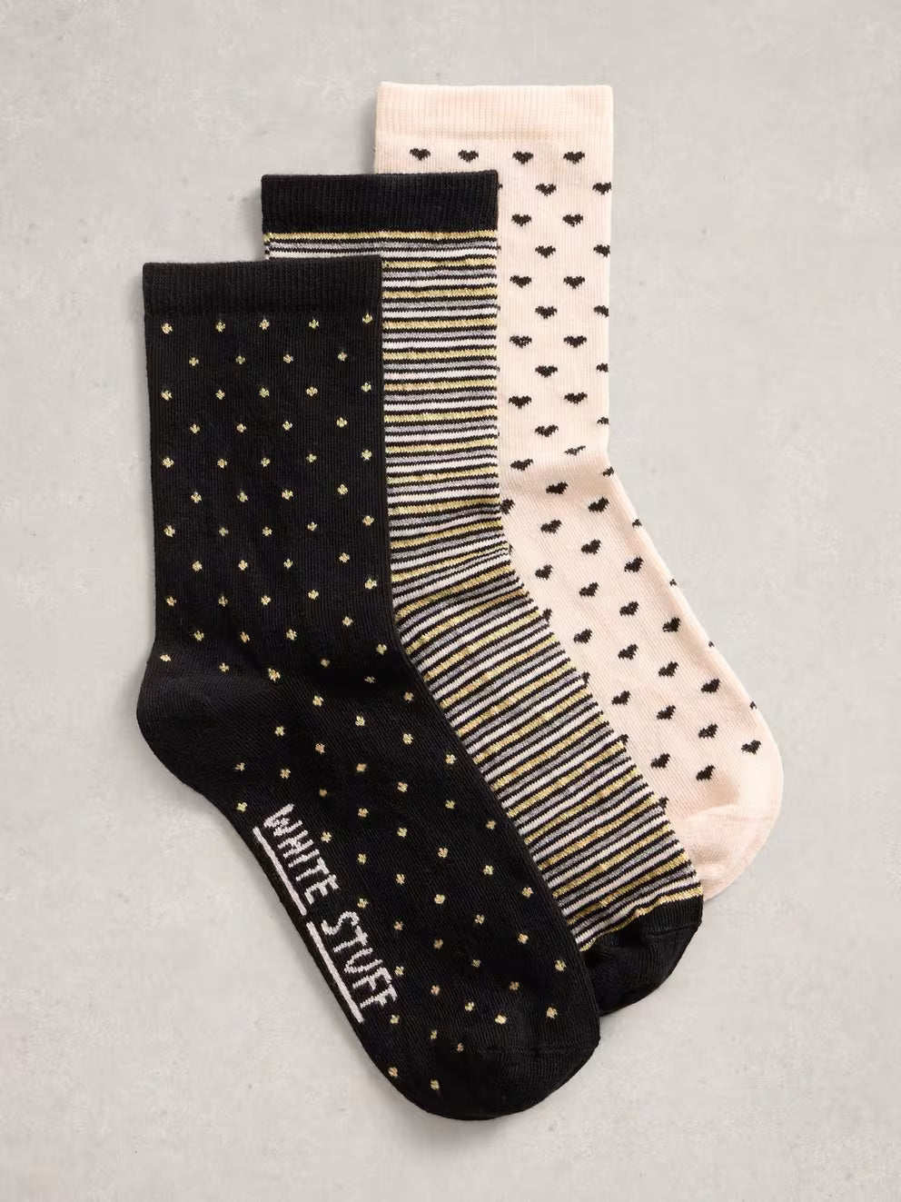 White Stuff 3Pk Sparkle Ankle Socks - Black Multi
