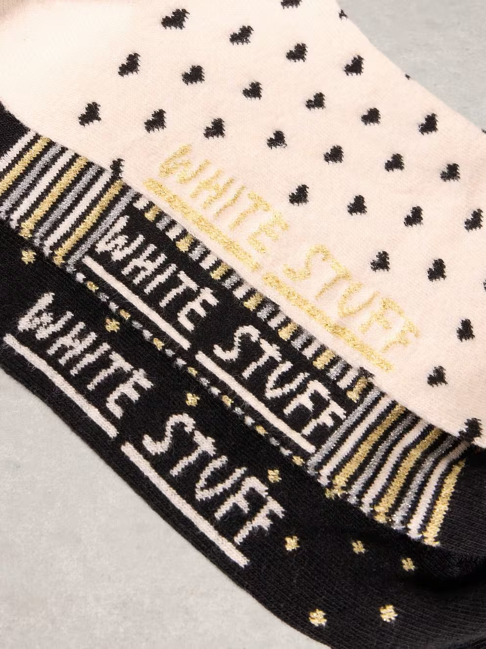 White Stuff 3Pk Sparkle Ankle Socks - Black Multi