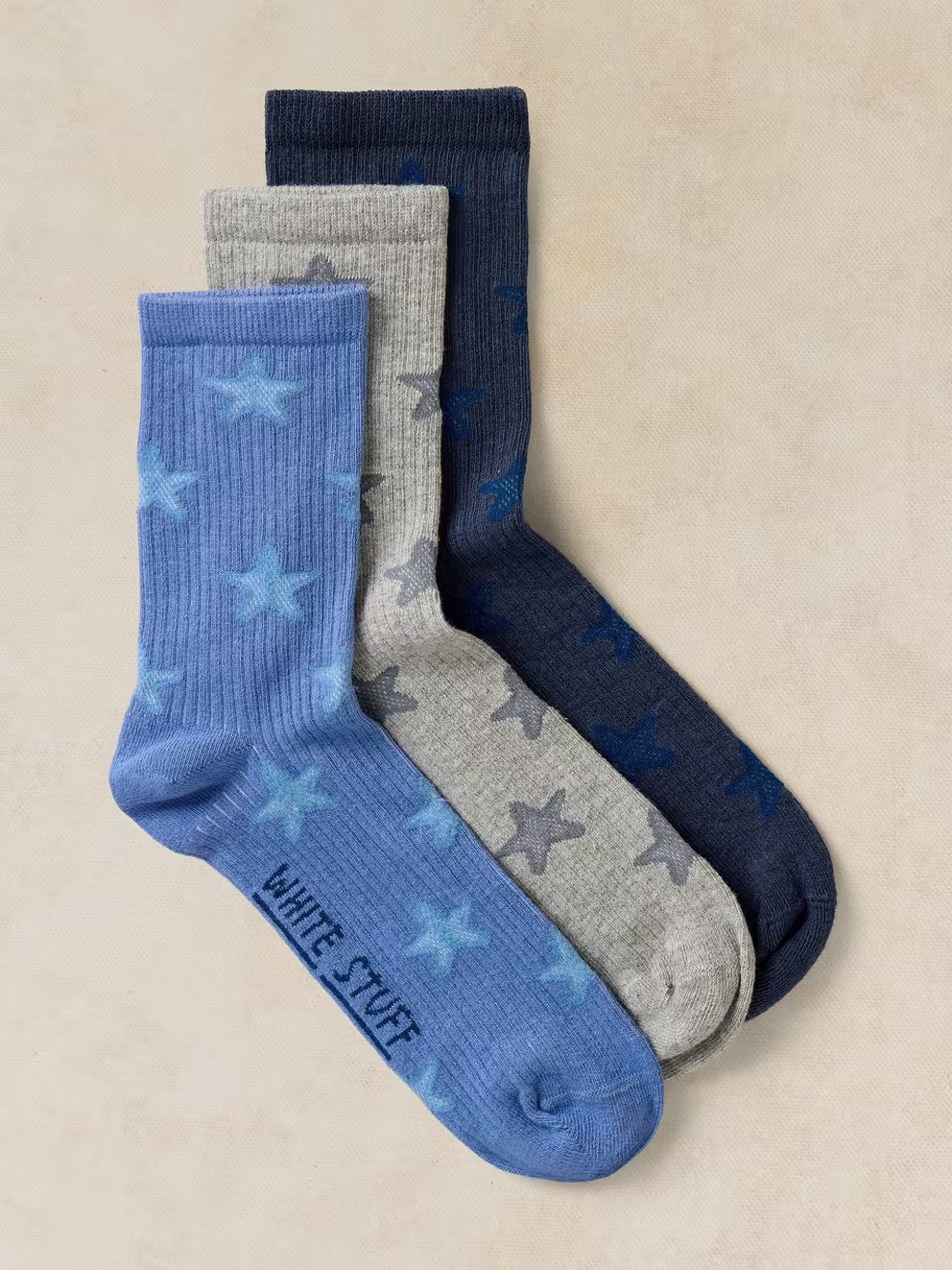 White Stuff 3PK Star Texture Ankle Sock - Navy