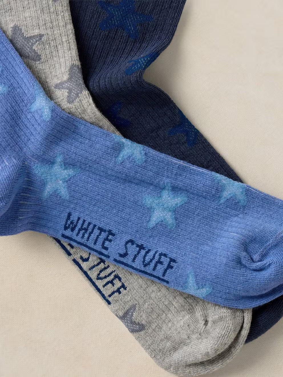 White Stuff 3PK Star Texture Ankle Sock - Navy