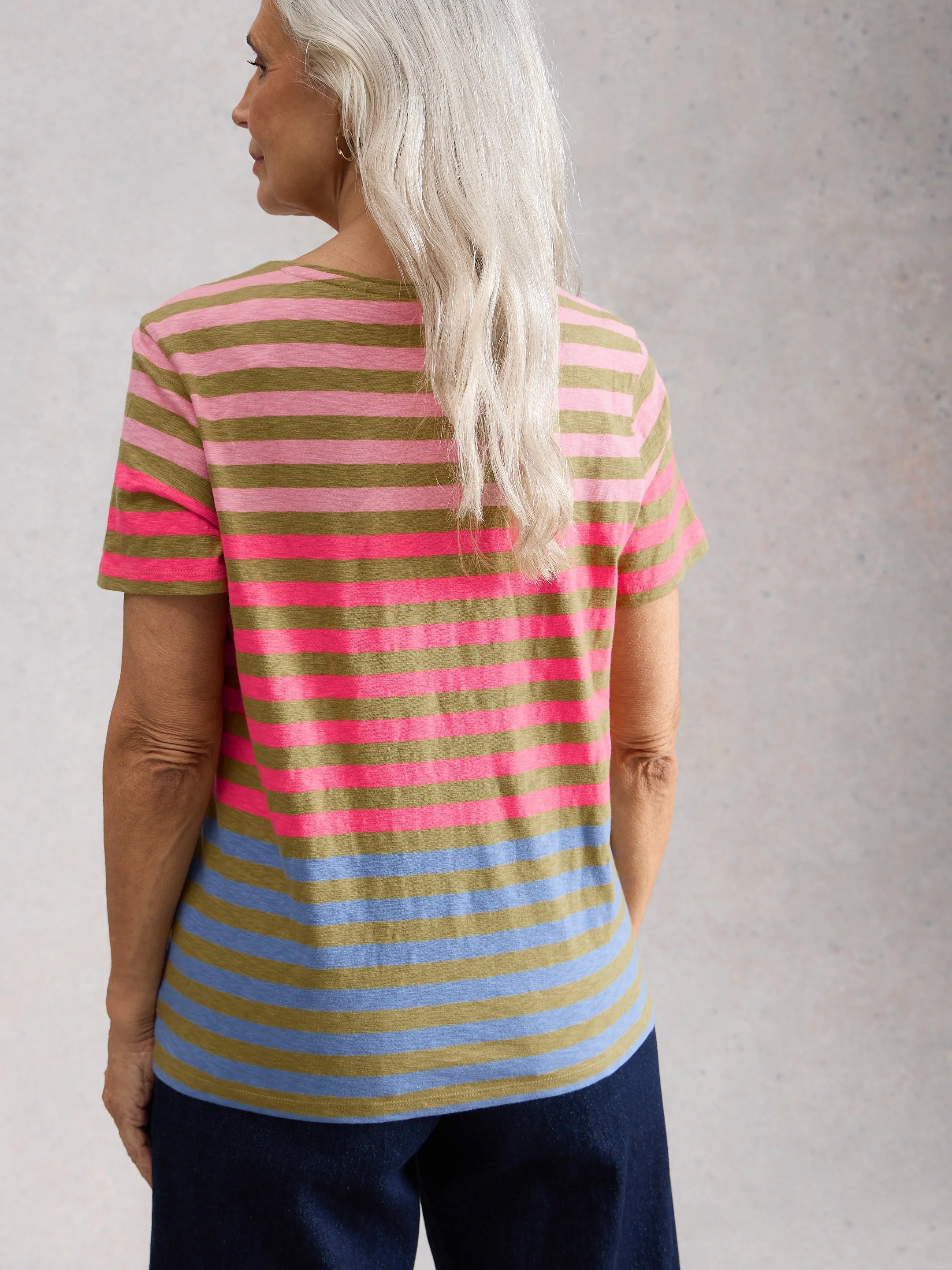 White Stuff Abbie Stripe Tee - Green Multi