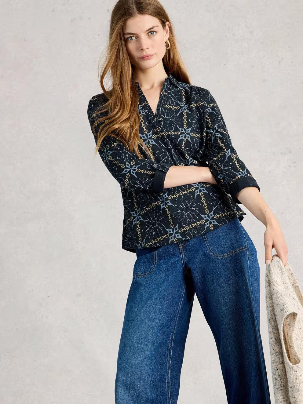 White Stuff Allie Jersey Shirt - Navy Print