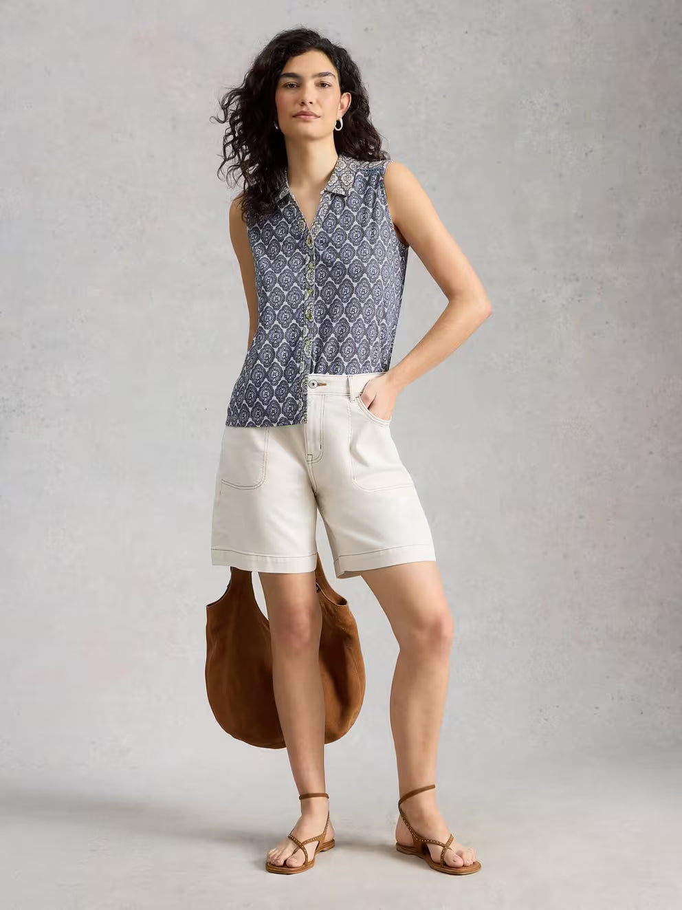 White Stuff Amy Sleeveless Shirt - Blue Print