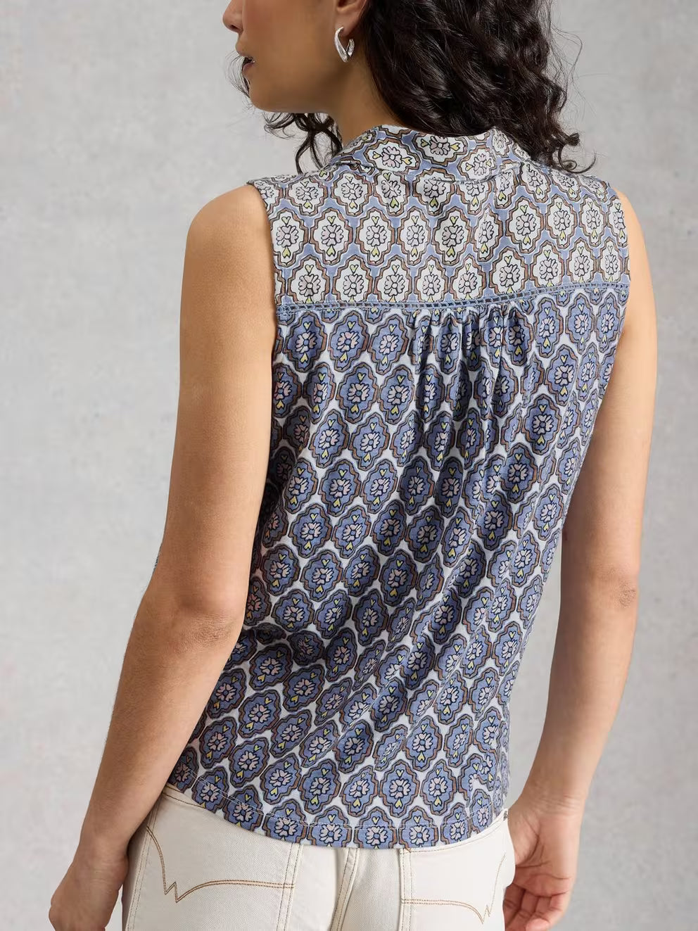 White Stuff Amy Sleeveless Shirt - Blue Print