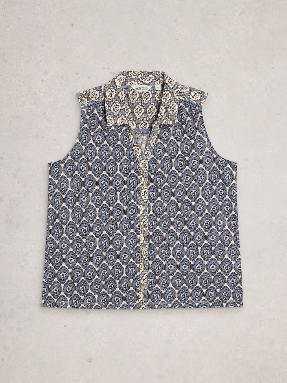 White Stuff Amy Sleeveless Shirt - Blue Print