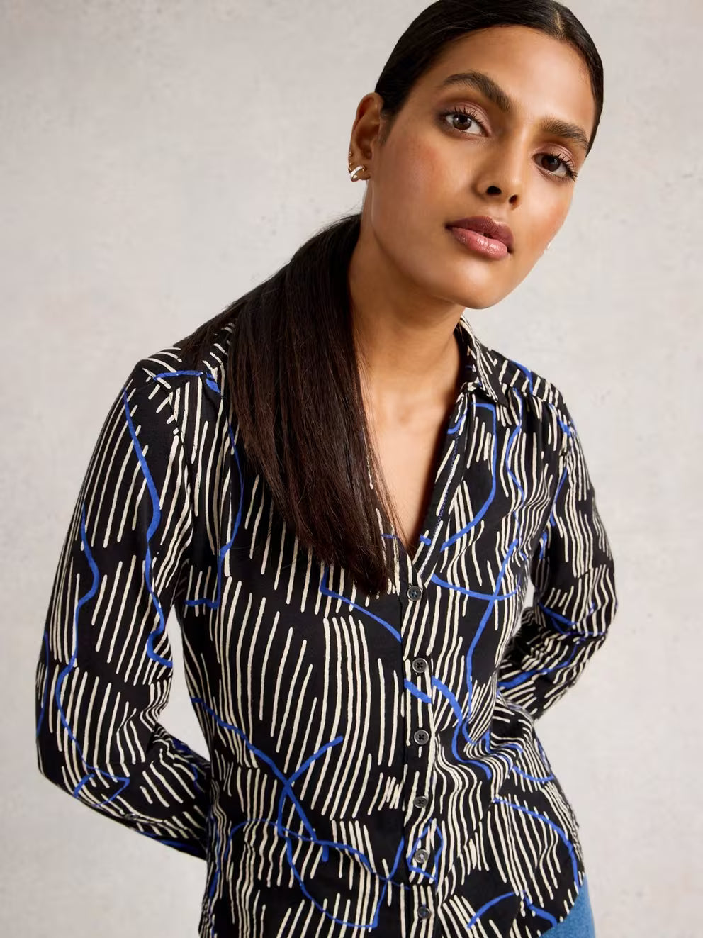 White Stuff Annie Jersey Shirt - Black Print