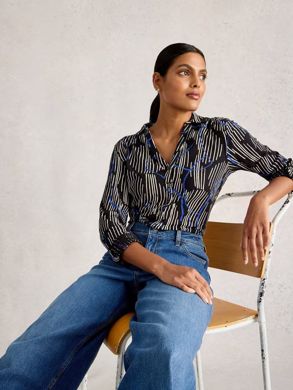 White Stuff Annie Jersey Shirt - Black Print