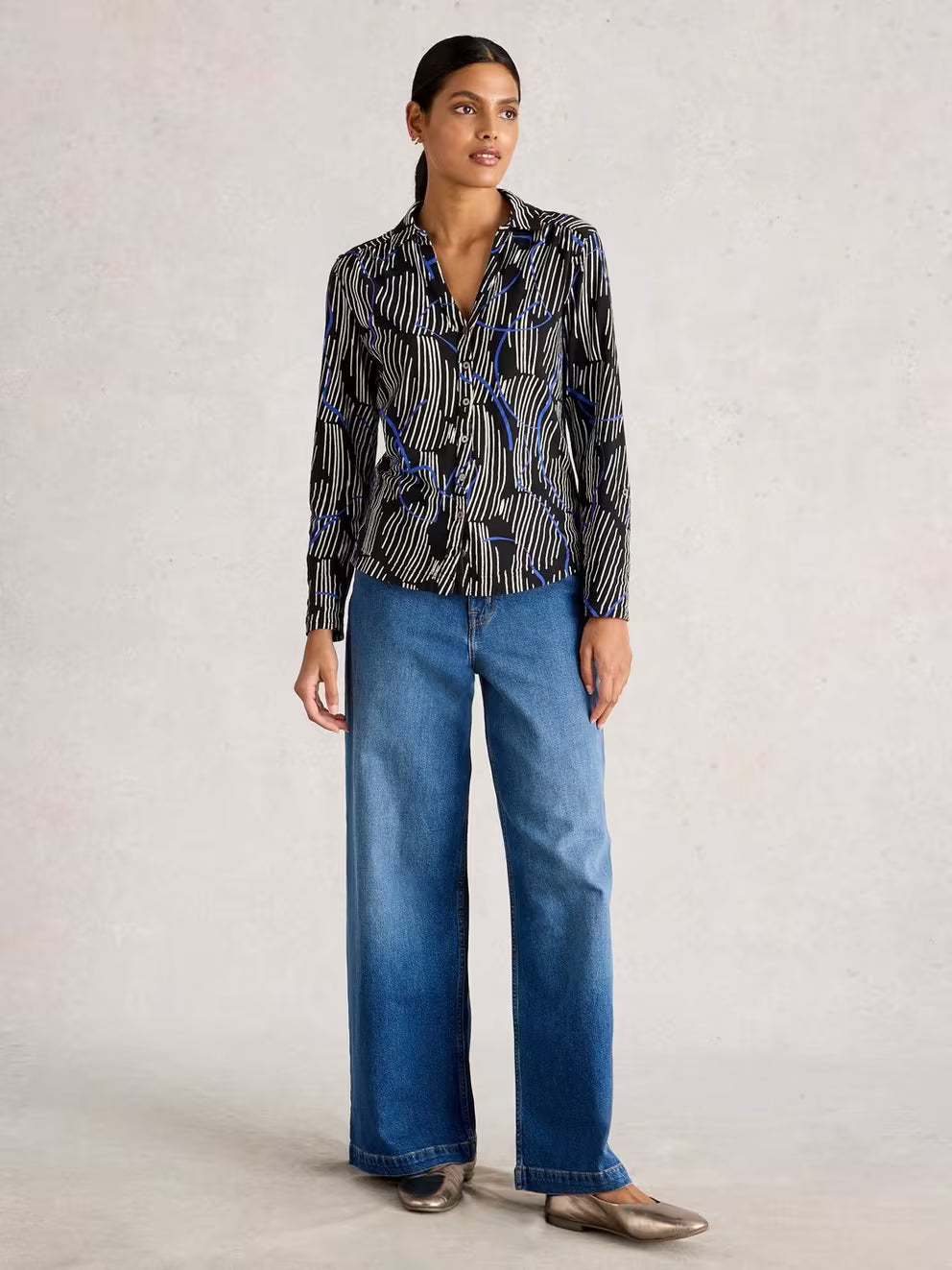 White Stuff Annie Jersey Shirt - Black Print