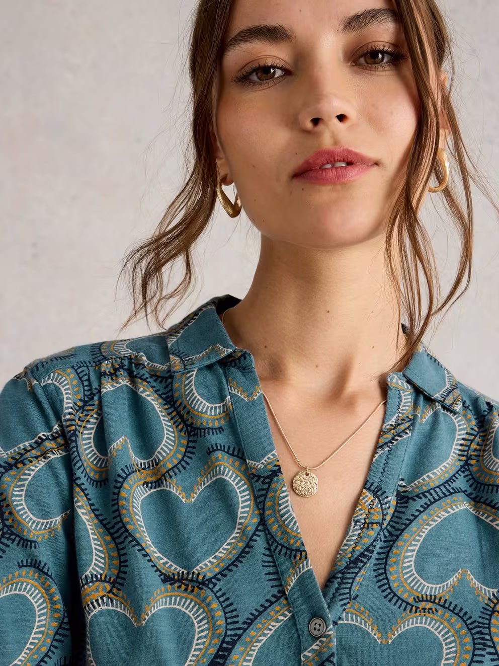 White Stuff Annie Jersey Shirt - Blue Print 25