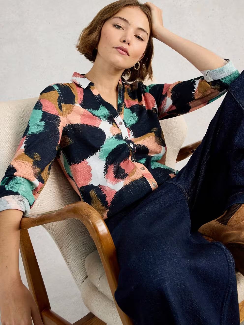 White Stuff Annie Jersey Shirt - Navy Print 26