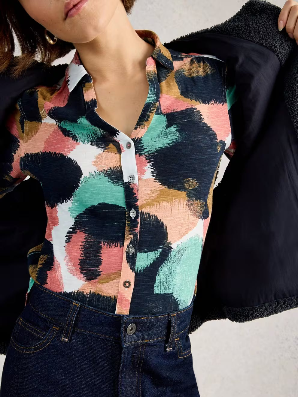 White Stuff Annie Jersey Shirt - Navy Print 26