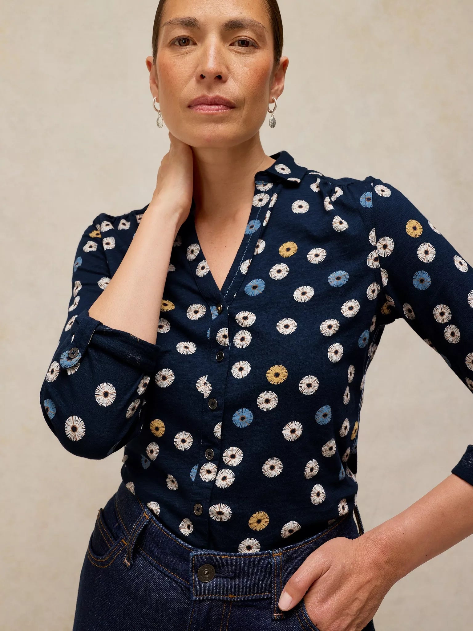 White Stuff Annie Jersey Shirt - Navy Print F26