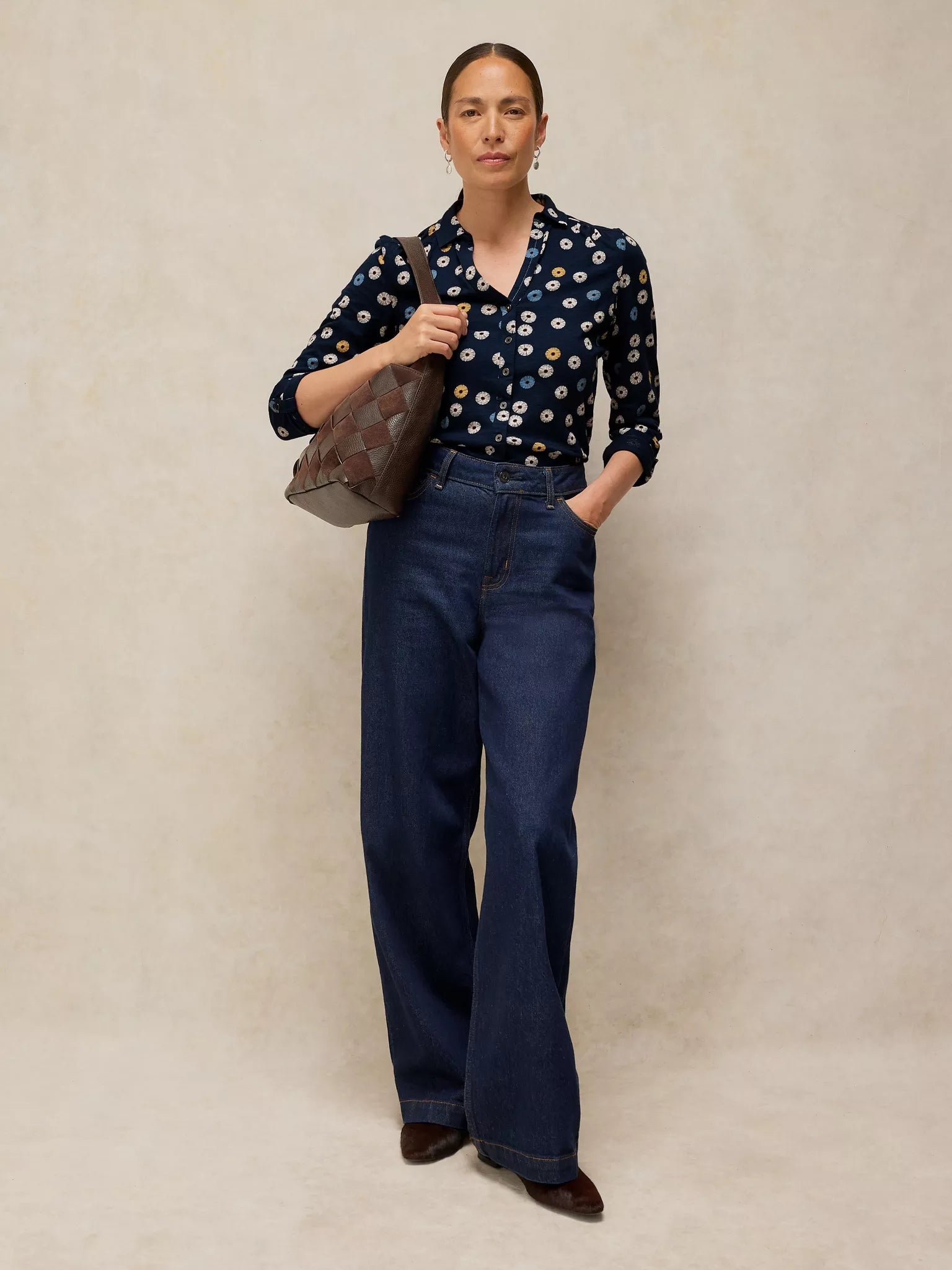 White Stuff Annie Jersey Shirt - Navy Print F26