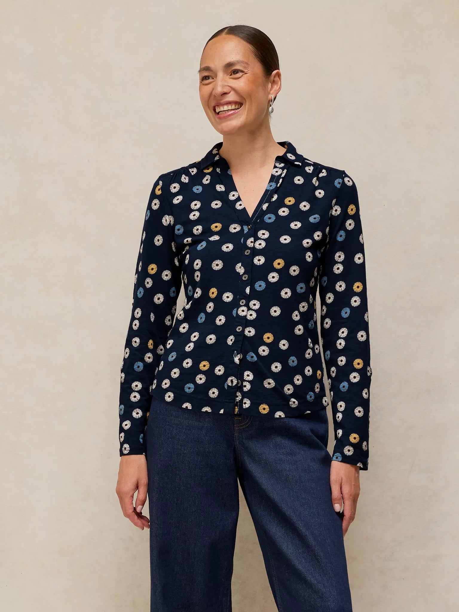 White Stuff Annie Jersey Shirt - Navy Print F26