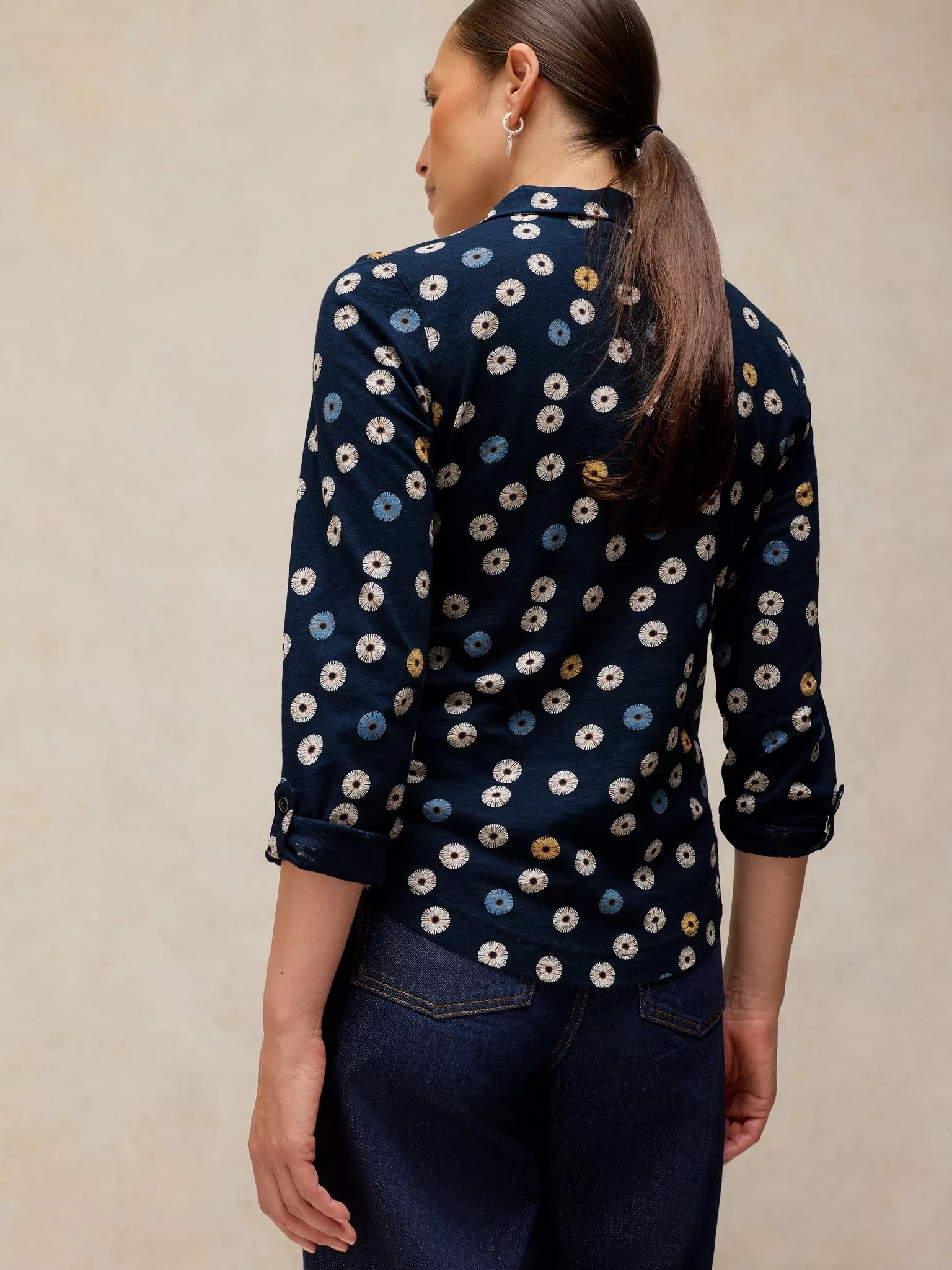 White Stuff Annie Jersey Shirt - Navy Print F26