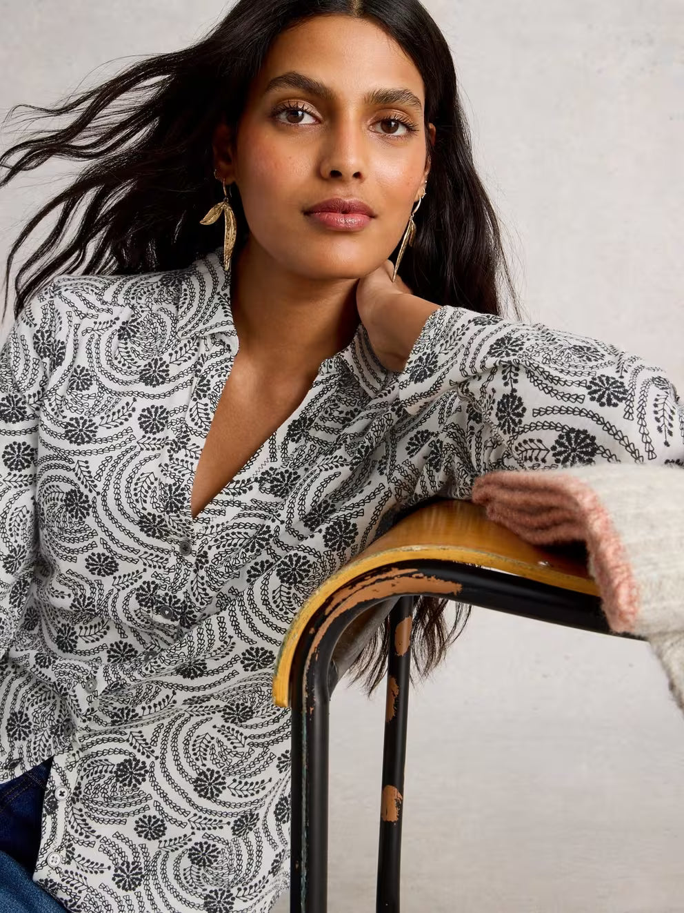 White Stuff Annie Jersey Shirt - White Print