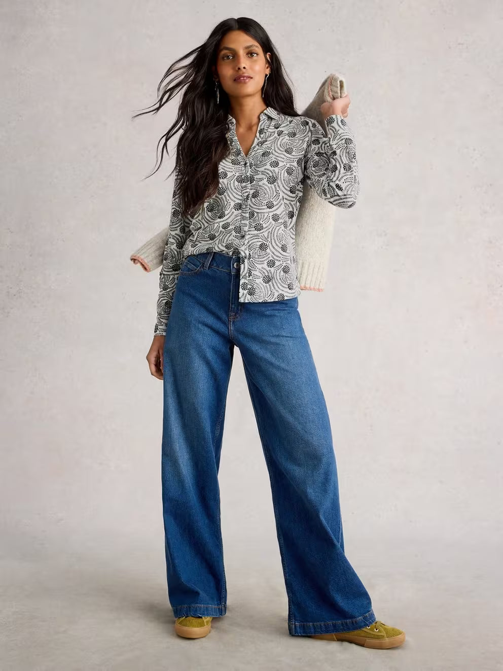 White Stuff Annie Jersey Shirt - White Print